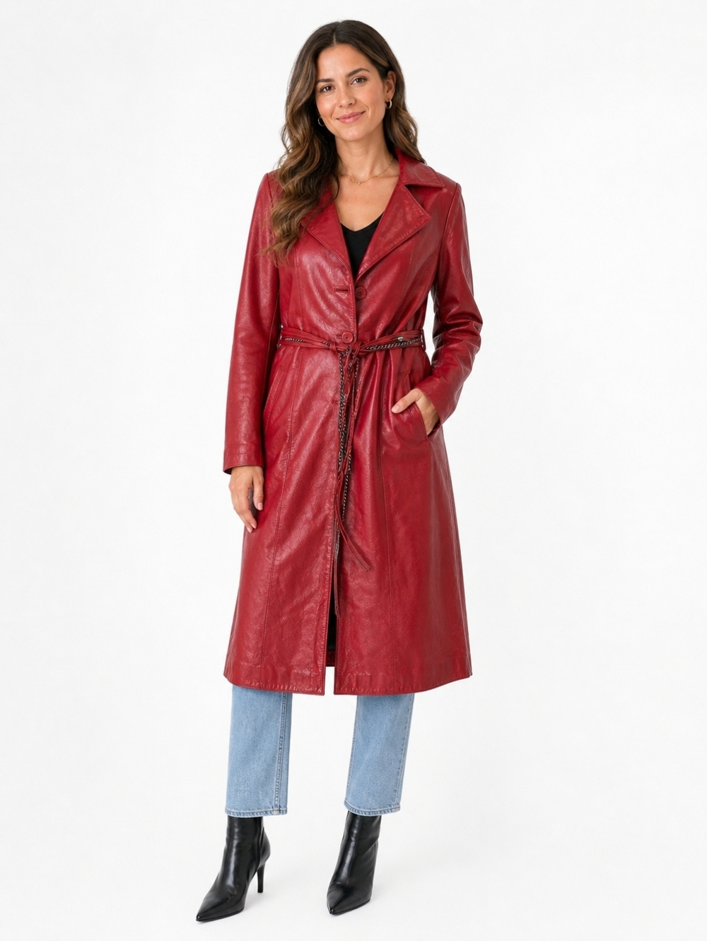Women's Red Genuine Leather Coat
